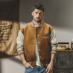 Комбинированная замшевая бейсбольная куртка цвета куркума