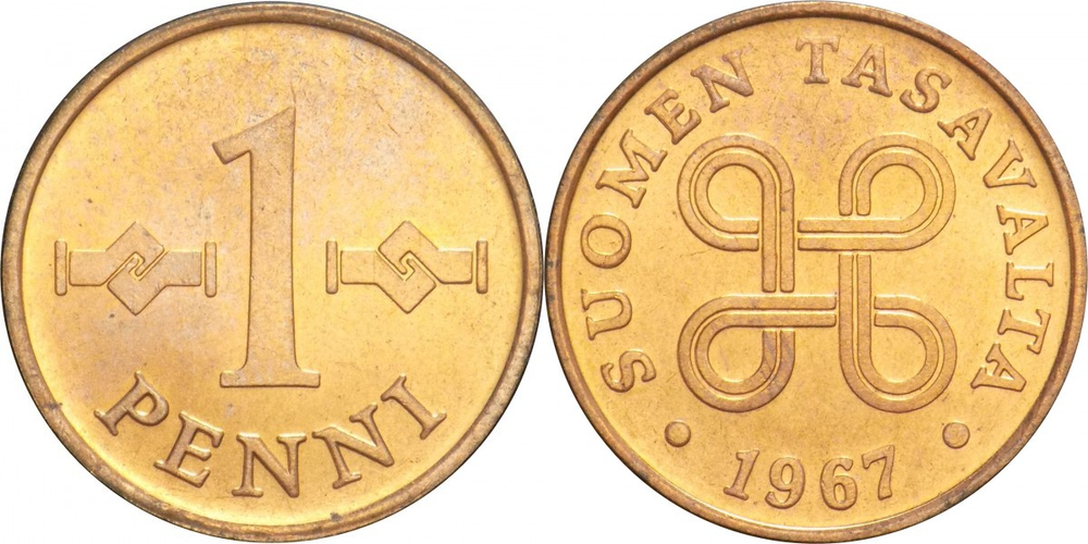 Финляндия 1 пенни, 1963 - 1969 Крест Святого Ханнеса XF