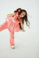 Костюм из муслина цвет коралловый с принтом Одуванчики