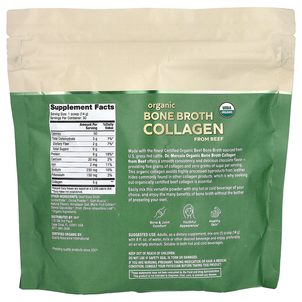 Dr. Mercola, Органический коллаген в порошке, шоколад, 420 г (14,81 унции)