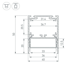Профиль SL-LINE-4050-3L-2000 ANOD (Arlight, Алюминий) 044666