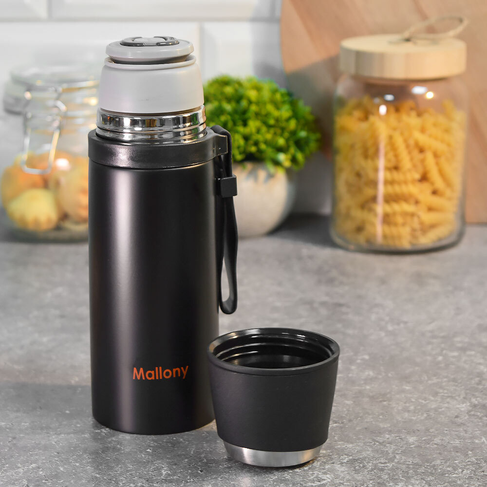 Термос 0,35л с чашкой и силиконовым ремешком "Nero"