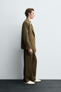 ZARA КОСТЮМНЫЕ БРЮКИ СО СКЛАДКАМИ — LIMITED EDITION, ТЕМНО-ОЛИВКОВЫЙ