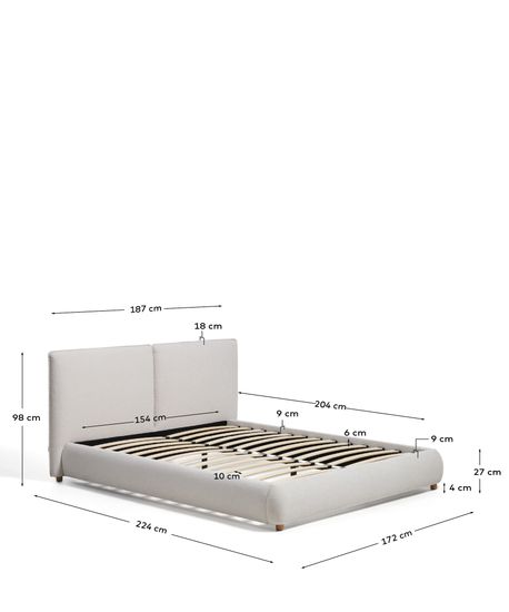 Кровать Elero из шенилла цвета экрю для матраса 150 x 200 см