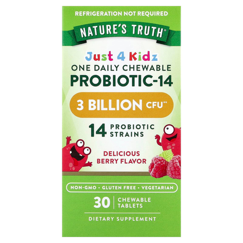 Nature's Truth, Just 4 Kidz, одна жевательная таблетка с пробиотиком-14, вкус ягод, 30 жевательных таблеток