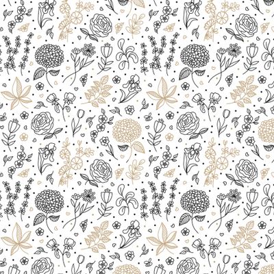 Весенние цветы (чёрно-золотые дудлы)