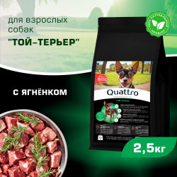 Корм сухой для взрослых собак породы Той-терьер, с ягненком, 2,5 кг, QUATTRO