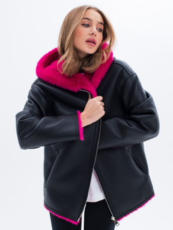 Дубленка короткая зимняя, фуксия, Северина