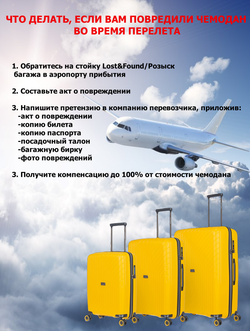 Чемодан на колесах L’case Phatthaya размера L (76х50х29 см), объем 102 литра, вес 3,8 кг, Желтый