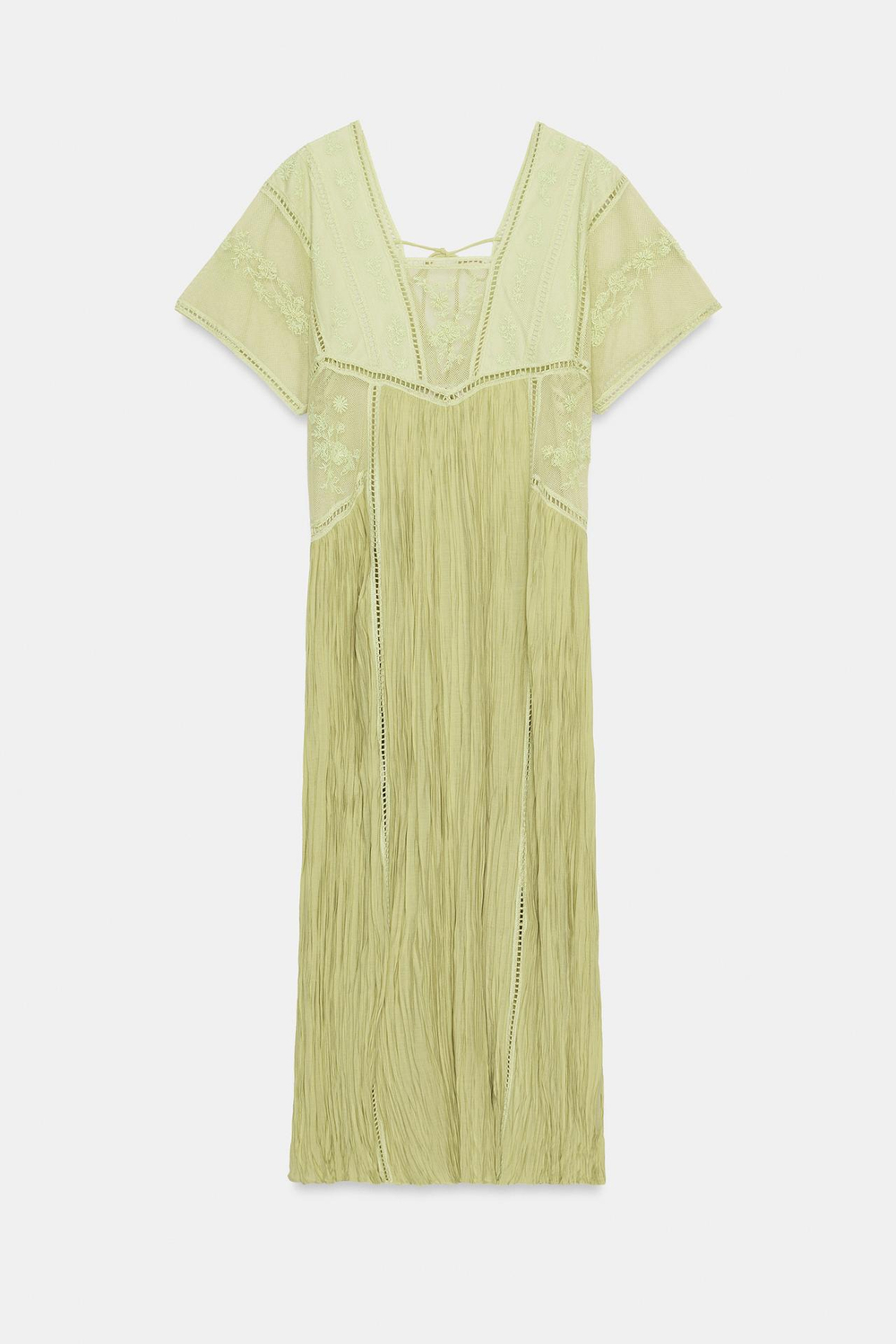 ZARA ПЛАТЬЕ ПЛИССЕ С ВЫШИВКОЙ — ZW COLLECTION, ФИСТАШКОВЫЙ