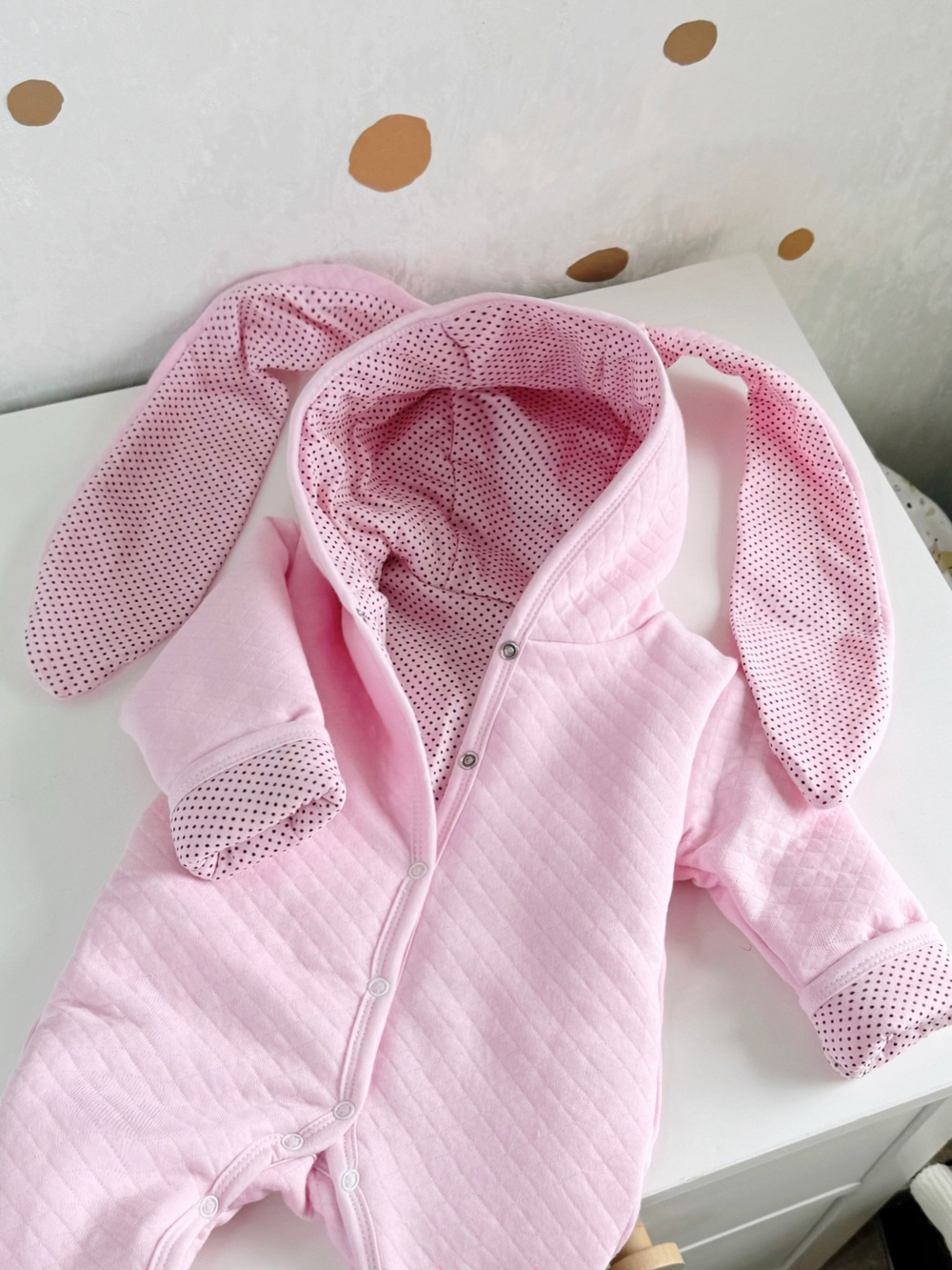 Комбинезон с ушками «Горошек» (розовый) (без утеплителя)