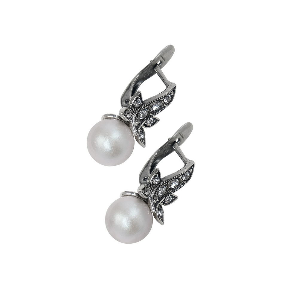 "Бралиса" серьги в серебряном покрытии из коллекции "Жемчужная рапсодия" от Jenavi с английским замком