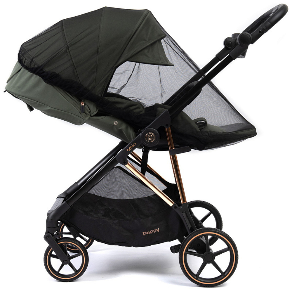 Прогулочная коляска Peppy Amici с автокреслом Verona Black Green рама Gold