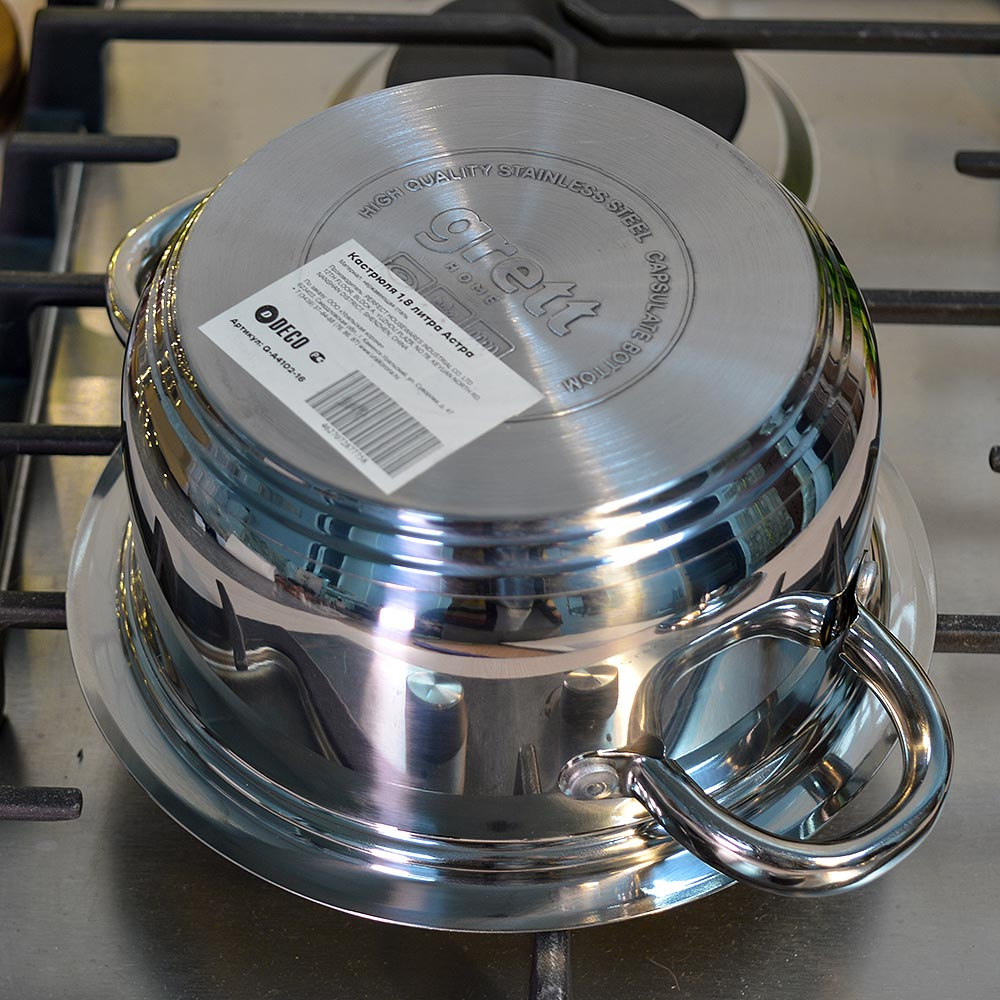 Кастрюля 1,8л нерж "Астра", d16см, h9см с металлической крышкой, ТРС, капсульное дно, индукция