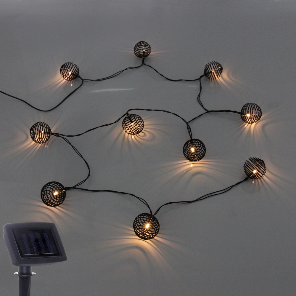 Гирлянда для улицы «Солнечный виток» 4 м 10 ламп LED (4*5 см) чёрн.пров, 2 реж.,IP-54, Теплый белый (солнечная батарея)