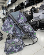 Санки - коляска БЛИЗНЯШКИ с колесами ЕЛКИ НА СЕРОМ