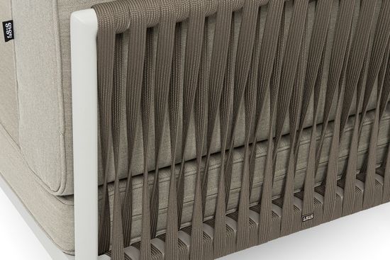 "Касабланка" угловой модуль плетеный из роупа, каркас алюминий светло-серый (RAL7035) муар, роуп серо-коричневый 23мм, ткань бежевая 15052