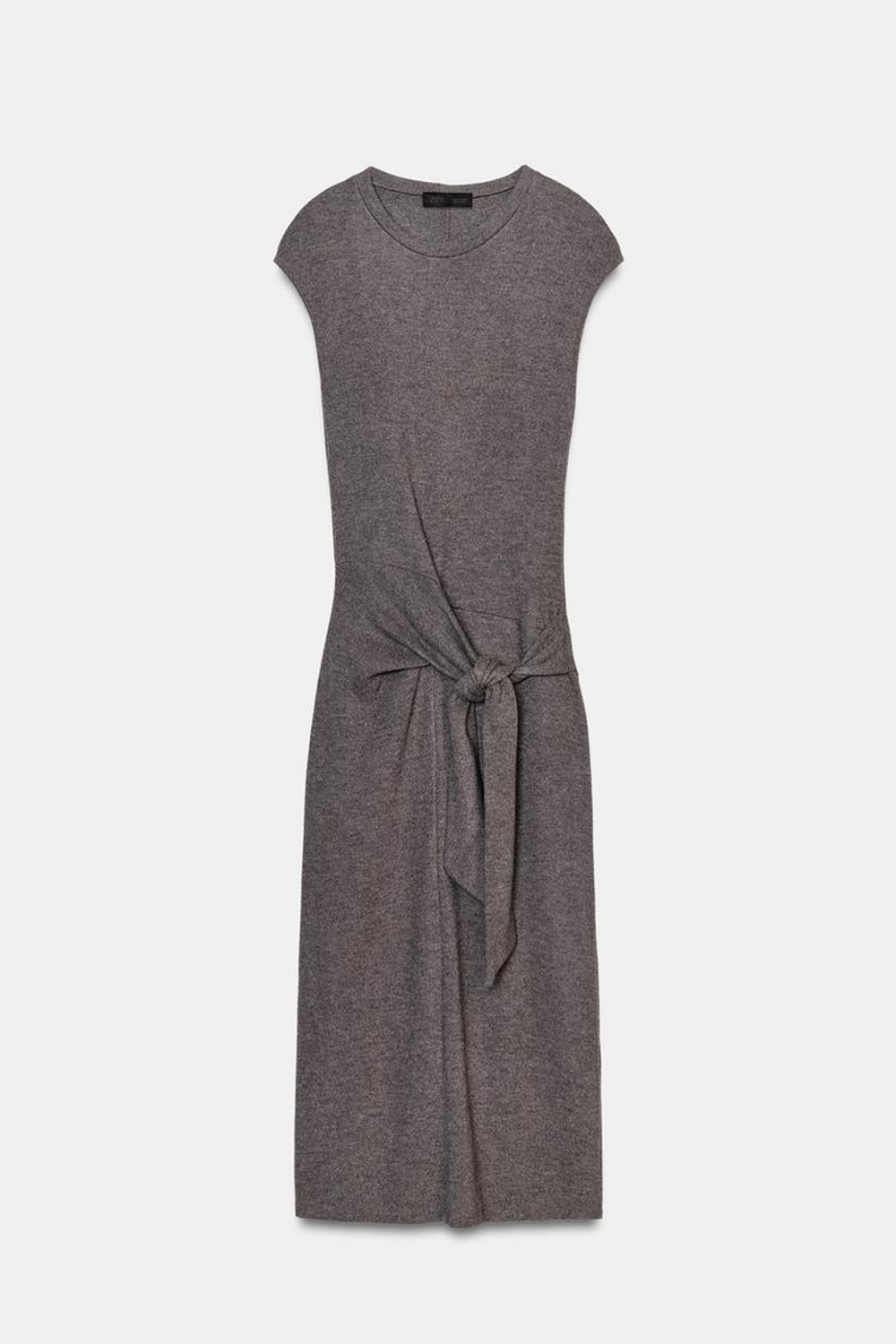 ZARA МЯГКОЕ ПЛАТЬЕ С УЗЛОМ, ТЕМНО-КОРИЧНЕВЫЙ