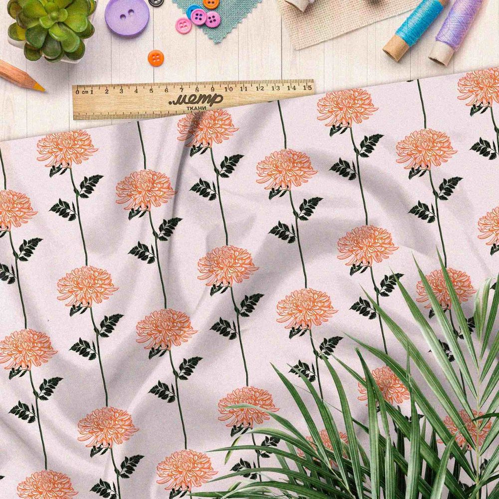 Ткань атлас цветочные линии