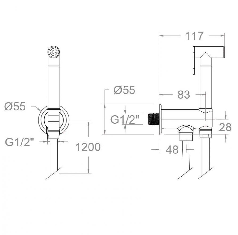 Гигиенический душ с магнитным клапаном (без смесителя) и латунной лейкой WC 114604WCСUC медь