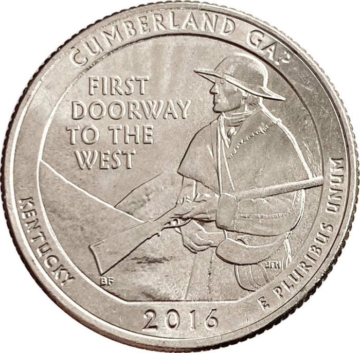 25 центов (1/4 доллара, квотер) 2016 США «Национальный исторический парк Камберленд-Гэп» (P) (32-й парк)