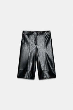 ZARA ДЛИННЫЕ ШОРТЫ ИЗ ИСКУССТВЕННОЙ КОЖИ, ЧЕРНЫЙ