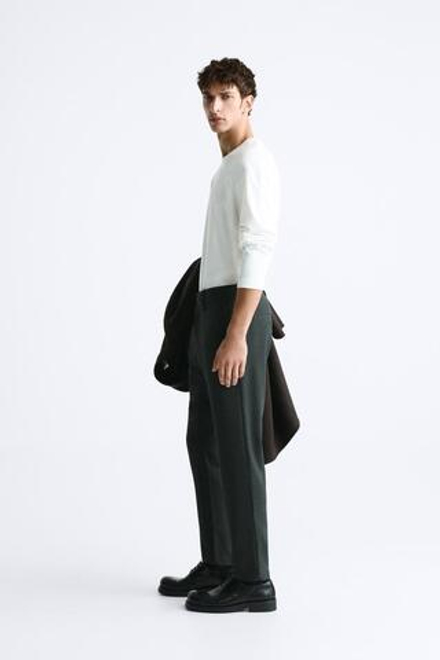 ZARA БРЮКИ КОМФОРТНОЙ ПОСАДКИ ИЗ РЕЛЬЕФНОЙ ТКАНИ, ХАКИ