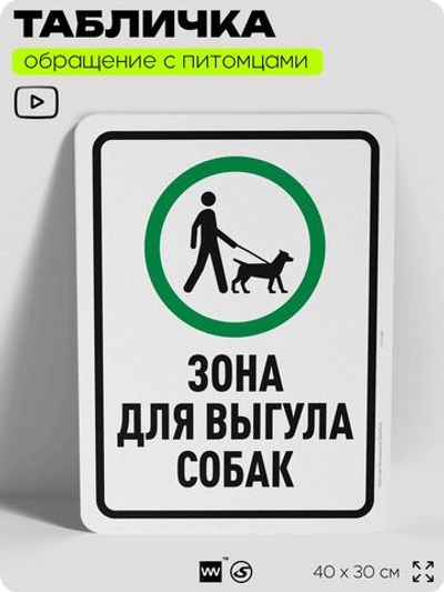 Табличка "Зона для выгула собак" на дверь и забор, для двора, дома, подъезда, 40х30 см, Silver Plane x Айдентика Технолоджи