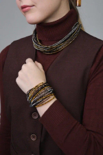 Колье "Венеция" венец.стекло мультиколор: золото,серебро,черный, шоколад, застежка из натур.кожи