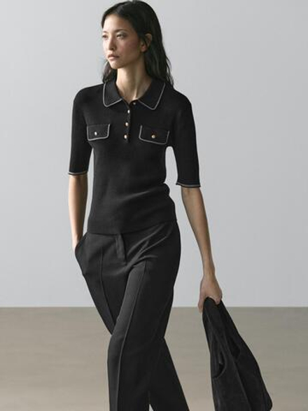 Massimo Dutti Футболка поло с короткими рукавами, черный