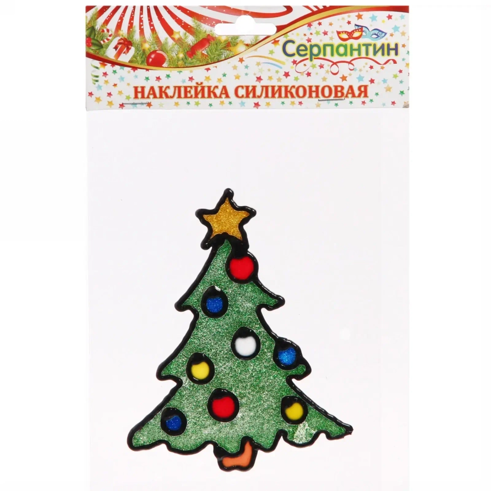 Наклейка на стекло 15*18 см,»Елочка с шариками»