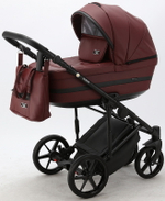 Детская коляска Adamex Rimini Deluxe 2 в 1 RI222 БОРДОВ.КОЖА+ЧЕРН.ОТДЕЛКА
