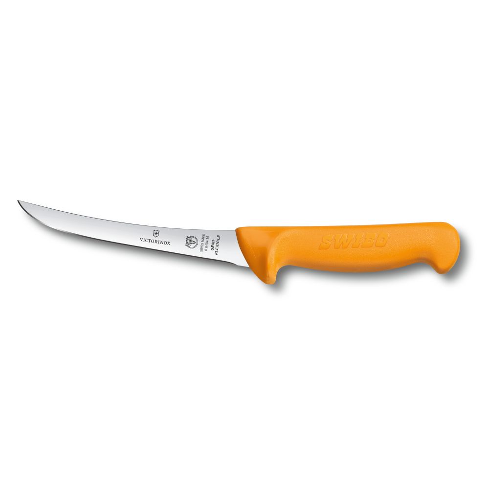 Фото нож обвалочный VICTORINOX Swibo с изогнутым узким полугибким лезвием из нержавеющей стали 16 см и рукоятью из пластика жёлтого цвета с гарантией