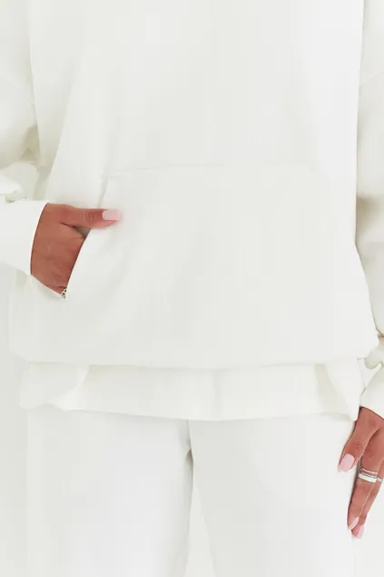 Худи свободного кроя из премиум футера цвета крем