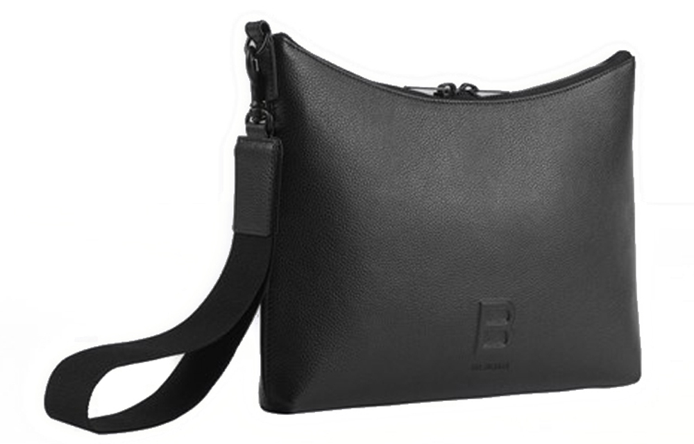 Balenciaga Zip Closure Grain Calfskin Clutch Men"s Black