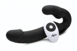 Черный безремневой страпон Urge Silicone Strap On с пультом ДУ - 24 см. (Цвет: черный)