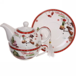 Набор чайный 3предмета ( чайник керамический 300мл+кружка 250мл+блюдце) «Снеговик»