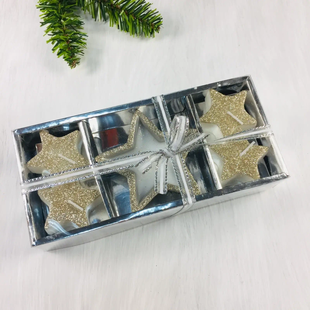 Свечи новогодние «Звездный дождь» 18*9 см (набор 5 шт), серебро