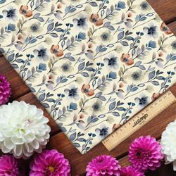 Ткань кулирная гладь акварельные цветы на бежевом