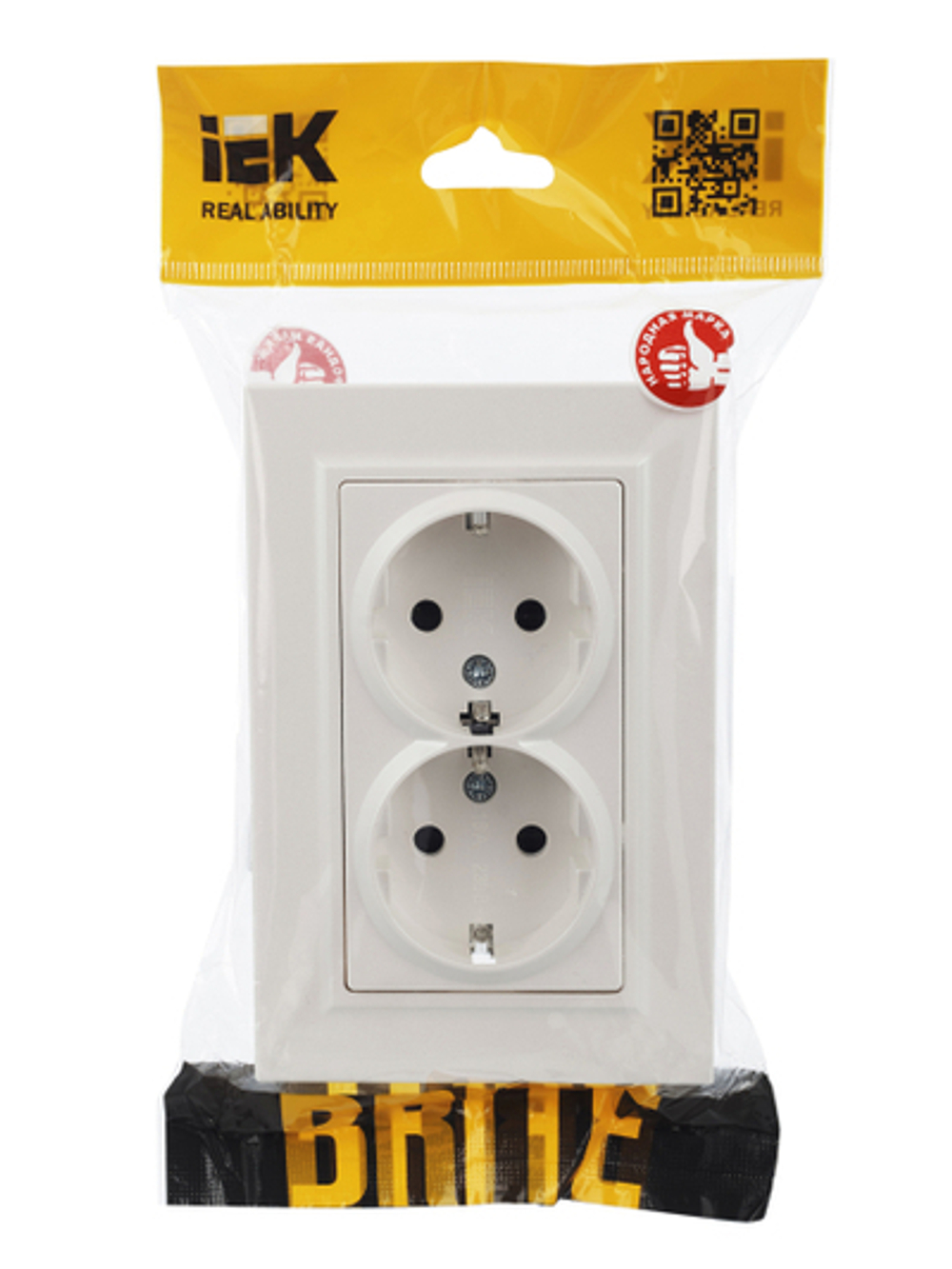 BRITE Розетка 2-местная с заземлением с защитными шторками 16А в сборе РСш12-3-БрЖ жемчуг IEK