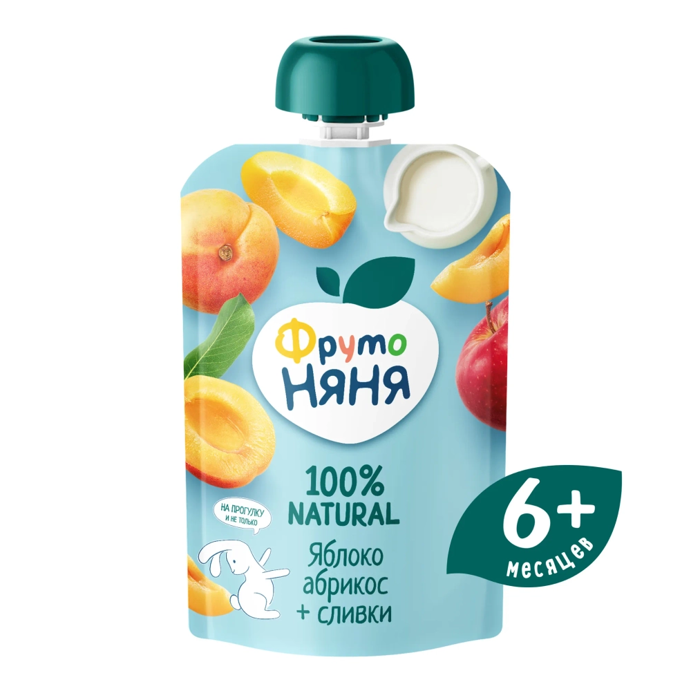 Фрутоняня пауч пюре из яблок, абрикос со сливками 90г с 6 месяцев