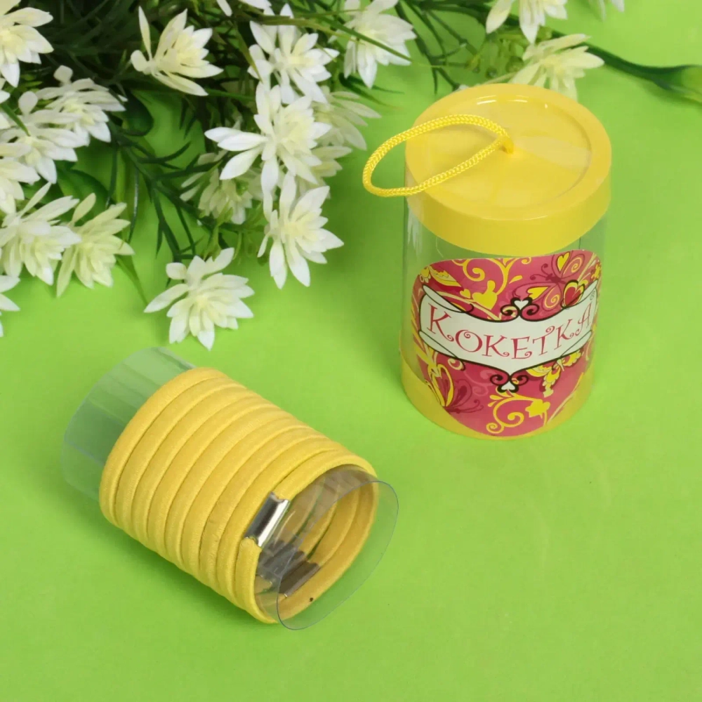 Резинки для волос в тубе 9шт «Кокетка - Классика», однотонные, цвет желтый, d-5 см