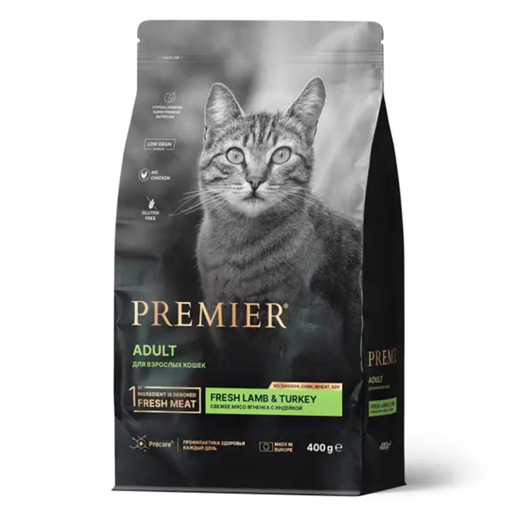 Сухой корм Premier Cat Lamb&Turkey ADULT свежий ягненок и индейка для кошек, 400 гр (Премьер)