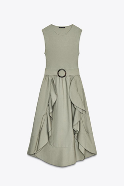 ZARA КОМБИНИРОВАННОЕ ПЛАТЬЕ С РЕМНЕМ, ХАКИ