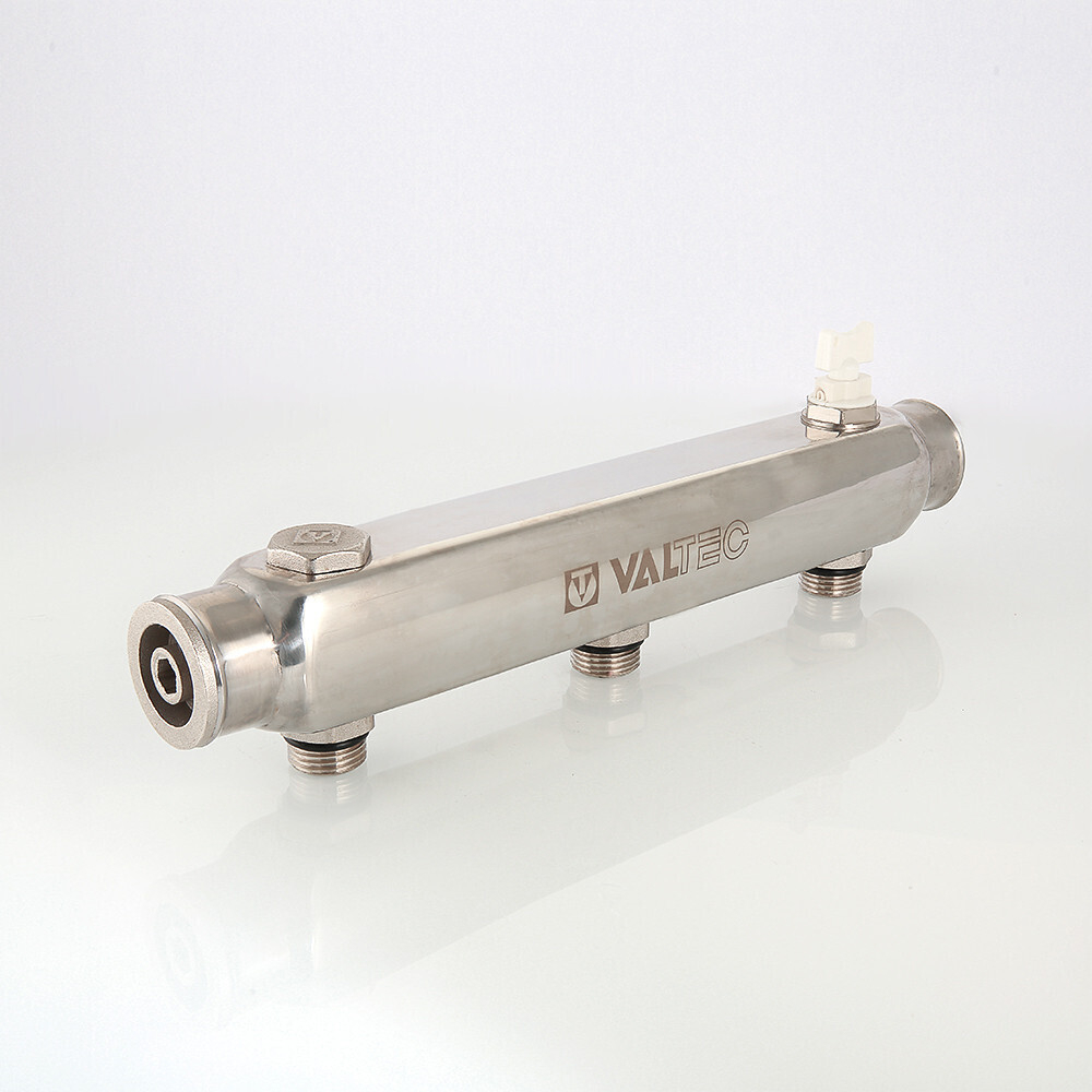Коллектор VALTEC из нержавеющей стали с межосевым расстоянием выходов 100 мм 1 1/2", 6 x 3/4" (арт.VTc.510.SS.080506)