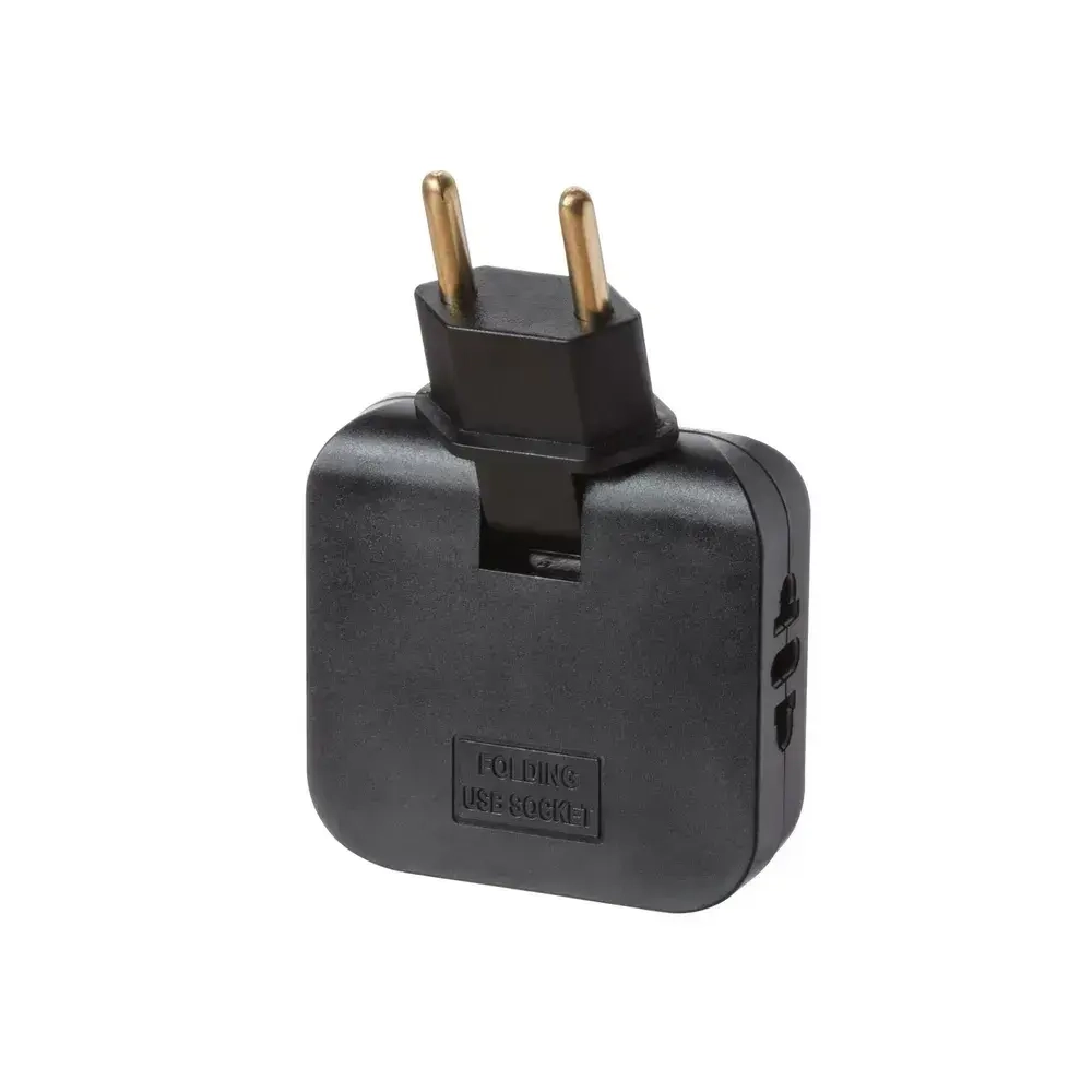 Тройник плоский поворотный для розетки с USB и TYPE-C черный, разветвитель электрический 180 градусов