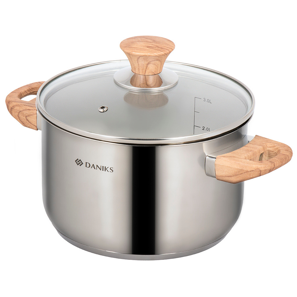 Кастрюля нерж, 3.9 л, с крыш, крыш стекло, Daniks, Осло, GS-01147-20CA, индукц