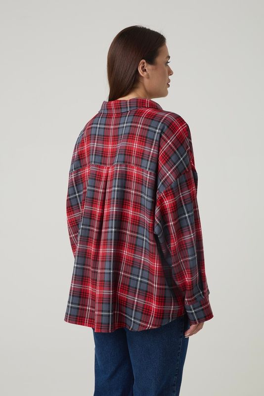 Рубашка оверсайз в клетку, красный