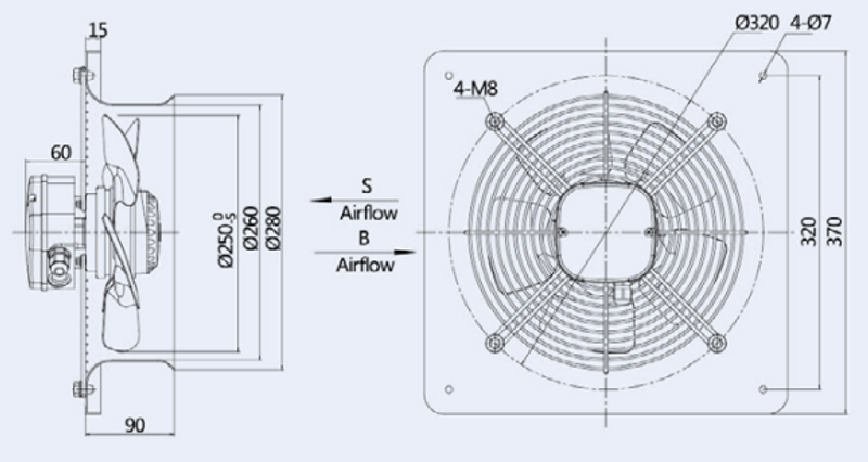 Вентилятор Weiguang YWF-2D-250-S(B)-92/25-B (YWF(K)2D250-ZF)