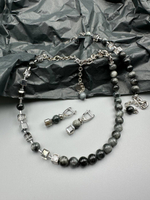 Серьги с кошачим глазом и кубиками Swarovski, оттенок серебро